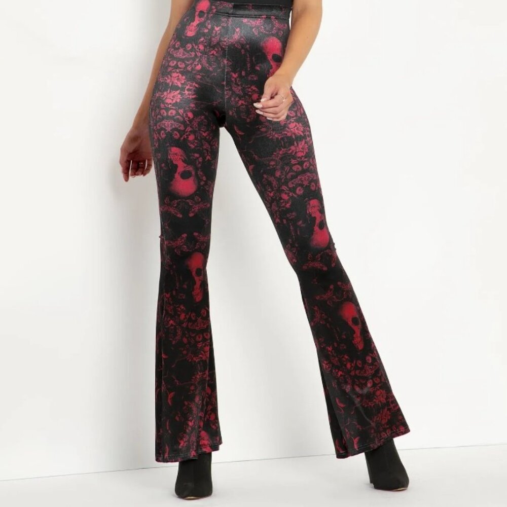 *Limited & Brand New* Black Milk DEAD PRETTY RED VELVET HW FLARE PANTS XS